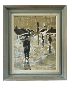 Mid-century modern street scene oil painting art