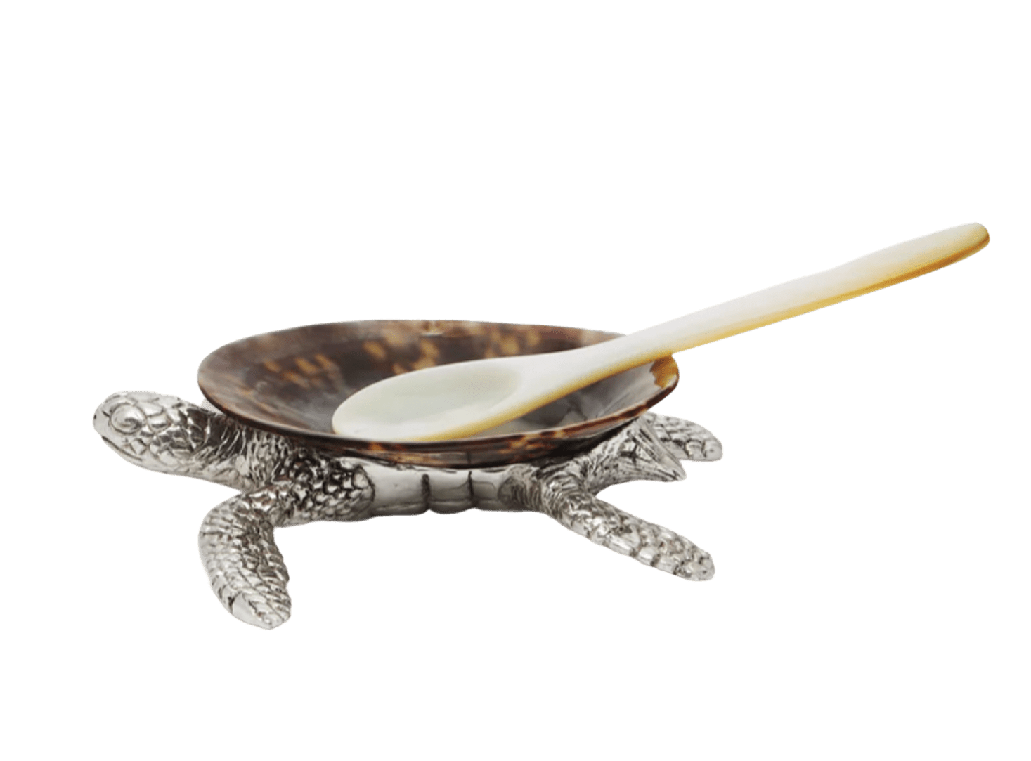 Luxe Sea Turtle salt dish with mother - of - pearl spoon – silver - plated | €146 - By The Mood