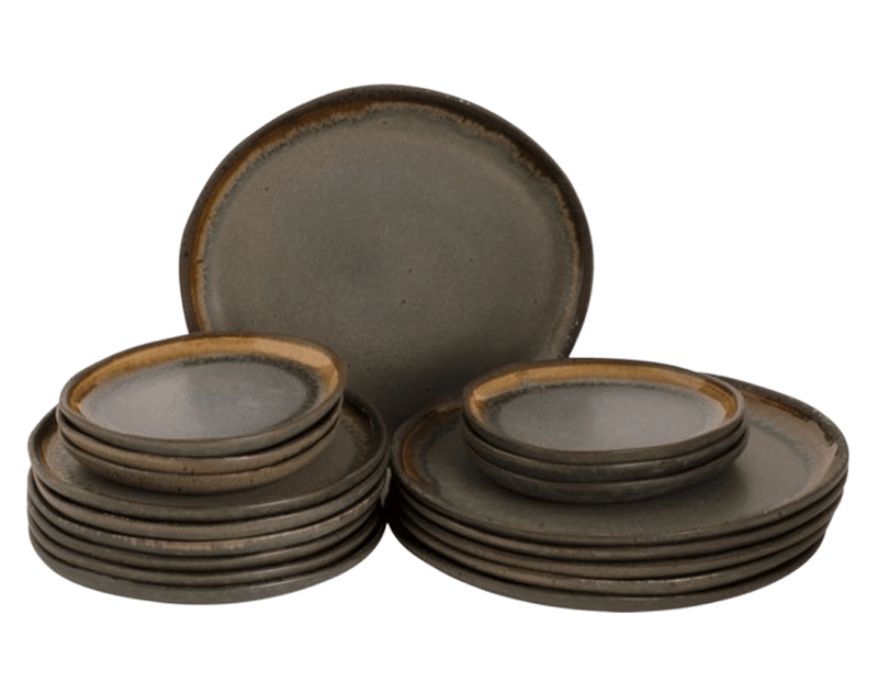 Bordenset David Mucky Stoneware 6-persoons 18-delig Bruin Groen