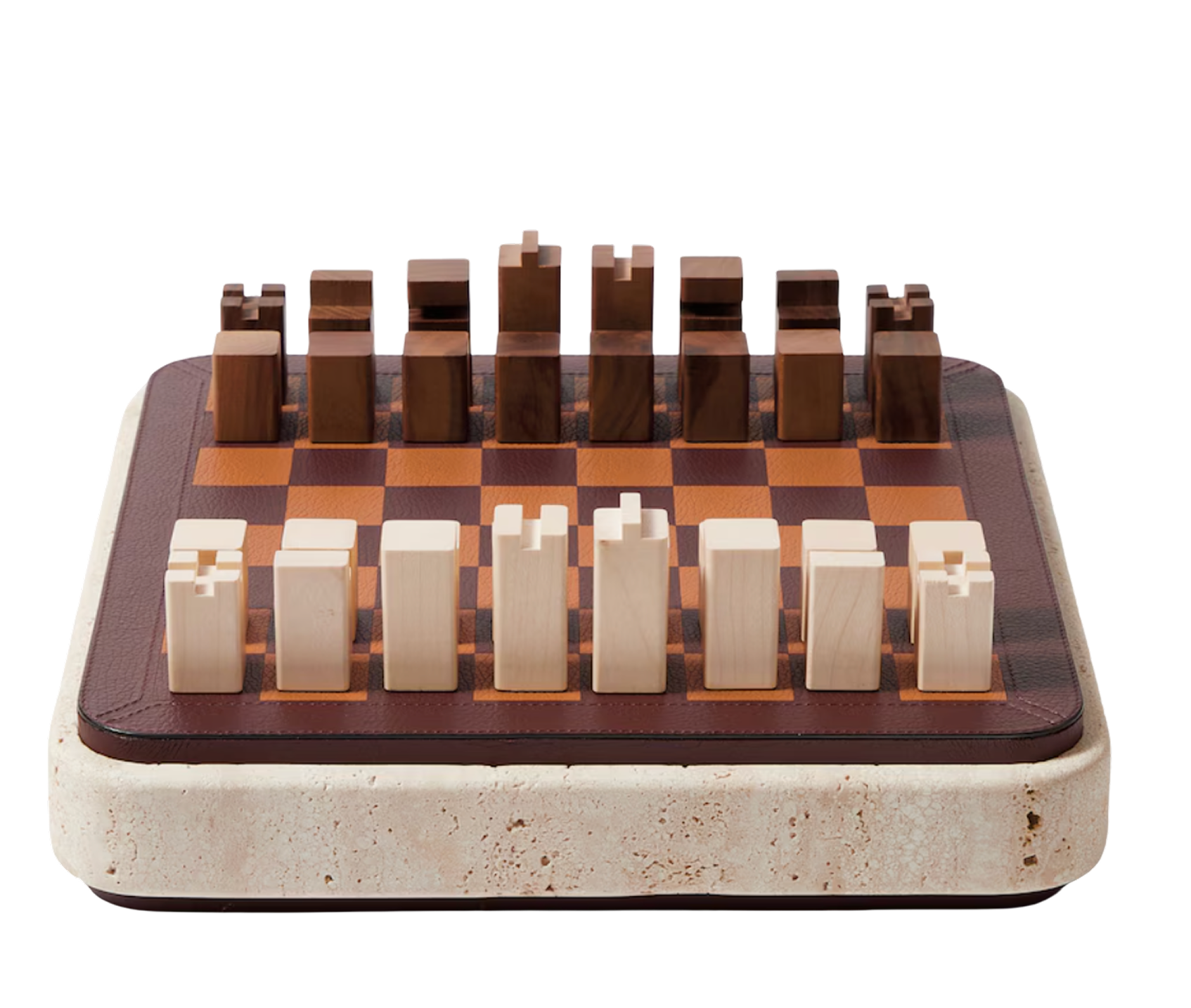 Giobagnara Rodi leather, marble, and wooden chess set