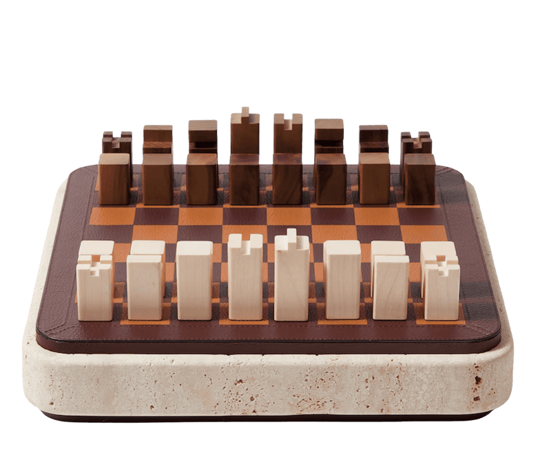Giobagnara Rodi leather, marble, and wooden chess set
