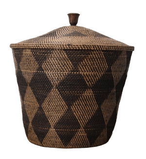 Mand Ruiten gevlochten rieten met deksel Woven basket with diamond pattern – natural storage - By The Mood