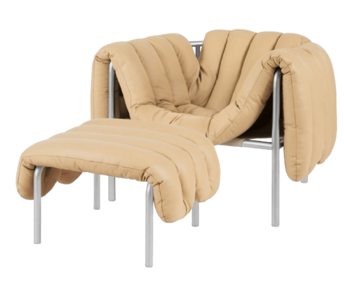 Stoel - faBeige - Leather - Lounge  - Chair with Ottoman