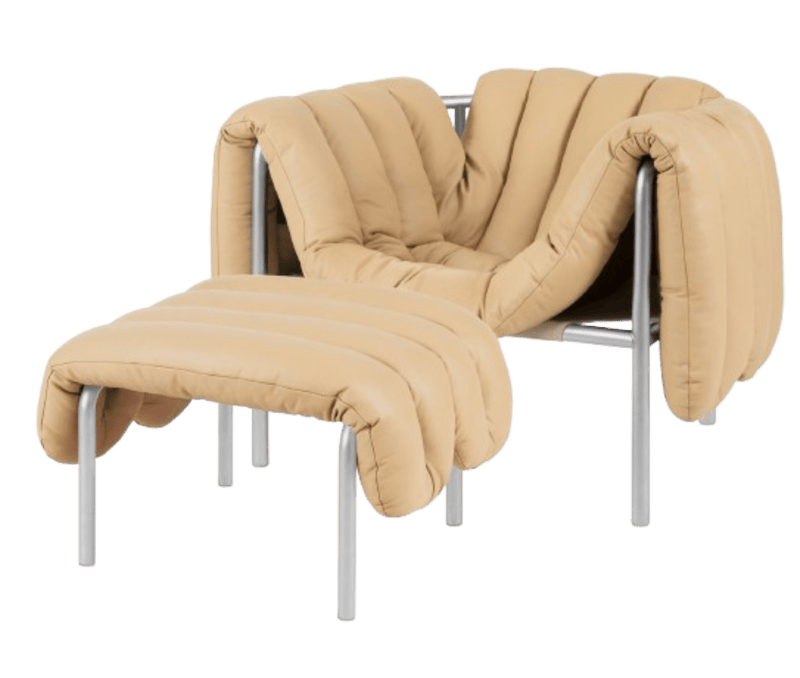 Stoel - faBeige - Leather - Lounge  - Chair with Ottoman